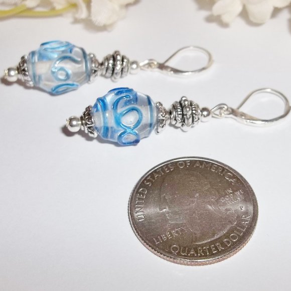 Blue Dangle Earrings Glass Lever Back Set NWT 5127 - Picture 6 of 8